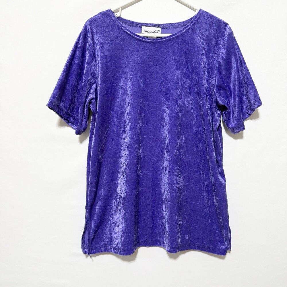 Anthony Richards Womens M Purple Crushed Velvet Velour Top Short Sleeve Y2K